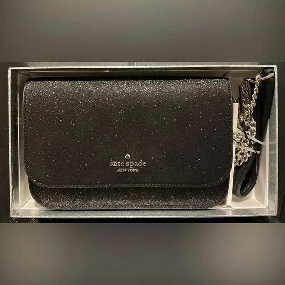 KATE SPADE Convertible Black Glitter Crossbody/Clutch Handbag NEW in gift box - Picture 5 of 12